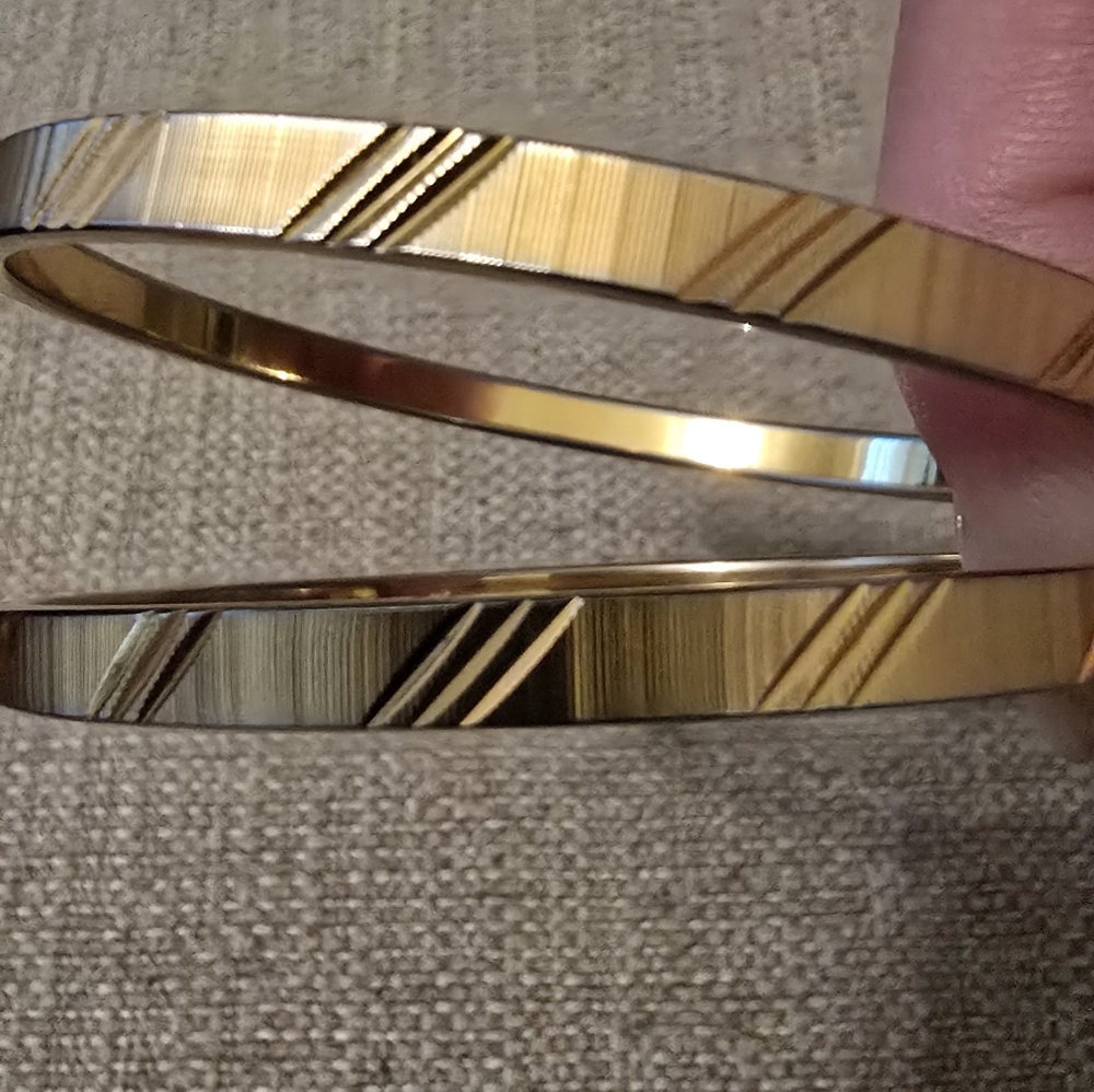 Vintage 80's Bangle Bracelets Gold Finish